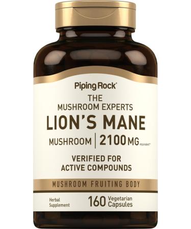 Piping Rock Lions Mane Mushroom Supplement Capsules | 2100mg | 160 Pills | Extract for Women and Men | Vegetarian Non GMO & Gluten Free