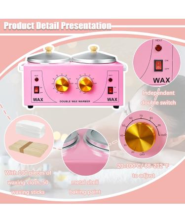 Professional Double Wax Warmer Machine for Hair Removal | Electric Wax Heater for Paraffin Spa | 100 Waxing Cloth & 50 Wooden Sticks | Pink - Buy Online on GoSupps.com