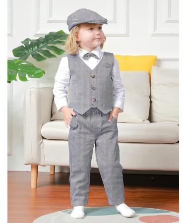 Mint Green Baby Boys Herringbone Tweed Suit Set 4pcs | Dark Gray Wedding Outfit 1-4 Years - Buy Online on GoSupps.com