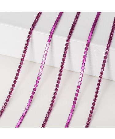 KAOYOO 10 Yards 2mm Crystal Rhinestone Close Chain Trim - DIY Decoration for Sewing Crafts & Jewelry - Fuchsia - Buy Online on GoSupps.com