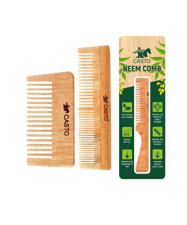 CASTO Organic Pure Neem Handmade Neem Wood Comb for Men and Women Pack of 2 (Neem Comb + C)