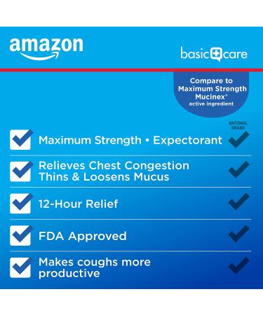 Amazon Basic Care Guaifenesin 1200mg Extended-Release Tablets - 42 Count Pack - Chest Congestion and Mucus Relief - Max Strength Formula - Buy Online on GoSupps.com