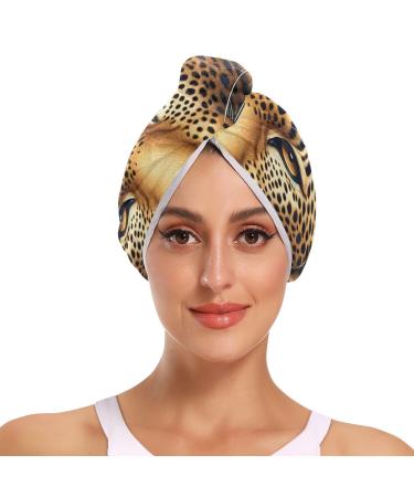 Leopard Face Hair Towel 2 Pack Super Absorbent Hair Drying Towel Quick Dry Hair Turbans Head Towel with Button Twisty Wrap for Women Girls