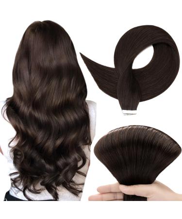 Tess tape extensions real hair #2 dark brown 60 cm adhesive tape hair extension 20 pack smooth remy tape in hair extensions for hair compression (20 bricks #2-darkbrown)