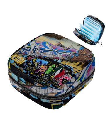 Women's napkin storage bag colorful Doodle Street Abstract painting menstrual cup portable women's bandages storage bags female menstruation first period bag
