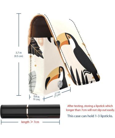Shop Stylish Leather Lipstick Case with Mirror | Mini Lip Gloss Organizer - Tropical Leaf Toucan Design - Buy Online on GoSupps.com