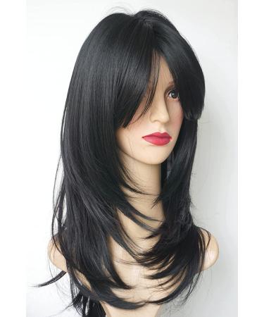 Long Layered Multicolor Shoulder-Length Wig - Synthetic Hair for Women (Black) - Buy Online on GoSupps.com