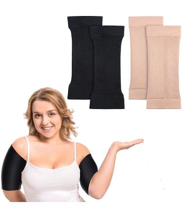 2Pair Arm Slimming Shaper Wrap Arm Compression Sleeve Women Weight Loss Upper Arm Shaper Helps Lose Arm Fat Toneup Arm Shaping Sleeves for Women (Beige + Black)
