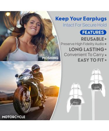 Buy Hearprotek Concert Ear Plugs - 2 Pairs Reusable High Fidelity Noise Reduction Ear Protection for Concerts Raves & Festivals - Tinnitus Relief - Black - Buy Online on GoSupps.com