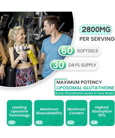 Buy 2800 MG Liposomal Glutathione Softgels - Max Absorption Antioxidant for Healthy Aging | 60 Count Pack of 5 - Buy Online on GoSupps.com