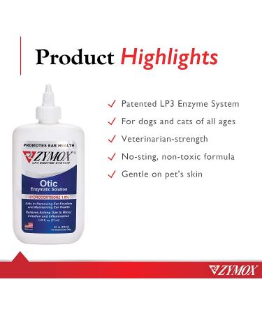 Zymox Otic Enzymatic Solution 8oz | Soothing Ear Infections in Dogs and Cats | 1% Hydrocortisone for Itch Relief - Buy Online on GoSupps.com