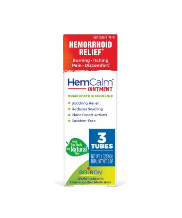 Boiron HemCalm Ointment for Hemorrhoid Relief of Pain Itching Swelling or Discomfort - 3 oz (3 Pack of 1 oz)