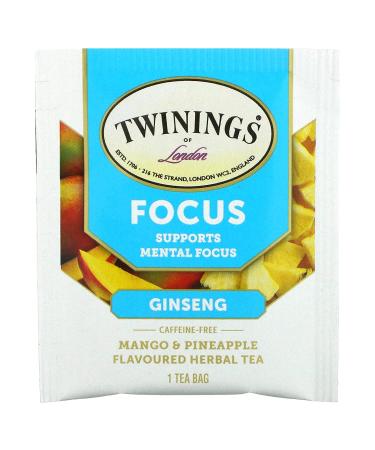 Twinings Focus Herbal Tea - Ginseng Mango & Pineapple, Caffeine Free, 18 Tea Bags (0.95 oz) - Buy Online on GoSupps.com