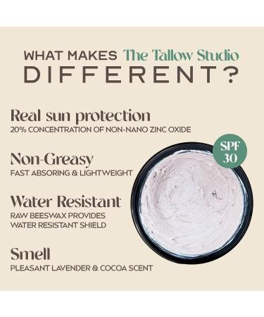 Everyday Tallow Mineral Sun Balm SPF 30 | 100% Grass-Fed & Organic | Face & Body | Naturally Scented with Frankincense & Lavender Oil | Zinc Oxide | Water Resistant (2oz) 2 Fl Oz (Pack of 1) - Buy Online on GoSupps.com