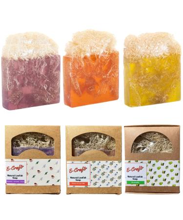 Handmade Soap Bars 3pck | Face&Body Bar Soap for Men&Women | Handmade Soap with Premium Essential Oils | Perfect as Gifts | No Tested On Animals | Made Of Natural Loofah | Handmade Soap Gift Set | (Honey&Goat Milk - Avocado - Rosemary Lavender Cocoa)