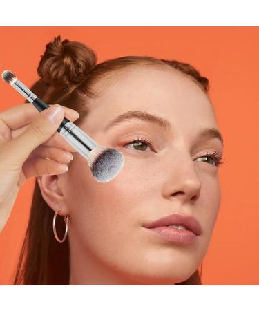 Makeup Brushes Dual-Ended Foundation Brush | Multifunctional Brushes Beauty Tools For Women Girls For Powder Liquid Concealer Cream Lencyh Black Handle Silver Tube - Buy Online on GoSupps.com