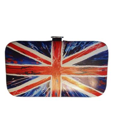 Union Jack Manicure Set - Spin Art Painting Design - Faux Leather Texture - Complete - British Flag Souvenir from London England UK