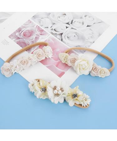 Lusofie 3Pcs Baby Flower Headband Set - Floral Infant Hair Accessories for Newborns and Toddlers - Buy Online on GoSupps.com