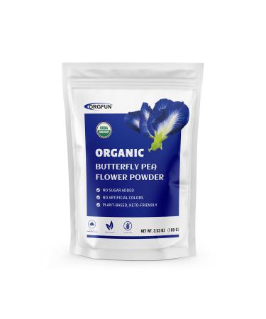 ORGFUN Organic Butterfly Pea Powder 3.52 Oz, Grade Blue Matcha Power Rich in Antioxidants, Vibrant Blue Color, Vegan Sourced from Thailand