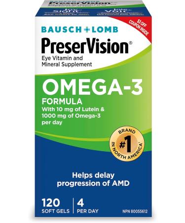 PreserVision Omega-3 Eye Vitamin & Mineral Supplement Contains Omega-3 Lutein Vitamin C Zeaxanthin Zinc & Vitamin E 120 Softgels - Buy Online on GoSupps.com