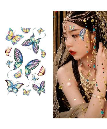 Shiny Butterfly Flower Glitter Makeup Stickers for Women - Waterproof Temporary Tattoo for Party - 6 Sheets - Buy Online on GoSupps.com