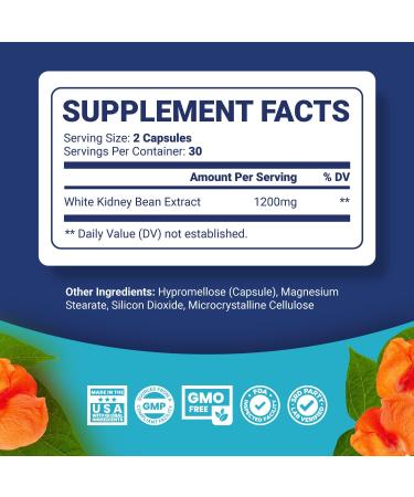 White Kidney Bean Carb Blocker 1200mg - Appetite Suppressant & Natural Energy Supplement - 60 Count - Buy Online on GoSupps.com
