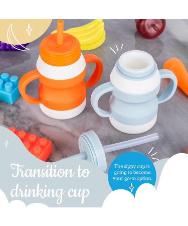 Toddler Straw Sippy Cups Set - Soft Silicone Training Cup with Non-Slip Handle, No-Spill Lid, PA Free, Dishwasher Safe - Blue & Orange - Buy Online on GoSupps.com
