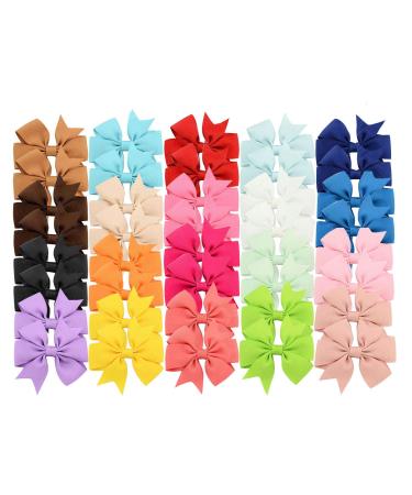 40 Pcs 3Inches Baby Girls Hair Clips Soft Grosgrain Ribbon Bows Alligator Hair Barrettes for Teens Kids Toddler 20 Colors