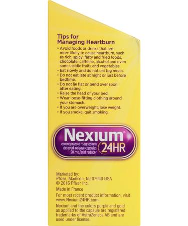 Nexium 24HR Acid Reducer Heartburn Relief Capsules for All-Day and All-Night Protection from Frequent Heartburn Heartburn Medicine with Esomeprazole Magnesium - 42 Count - Buy Online on GoSupps.com