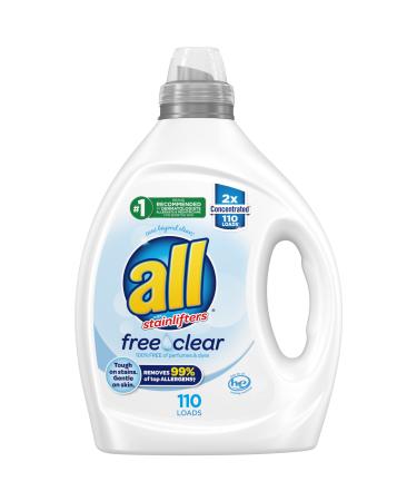 all Liquid Laundry Detergent, Clear for Sensitive Skin, 2X Concentrated, 110 Loads Unscented  82.5 Fl Oz (Pack of 1)
