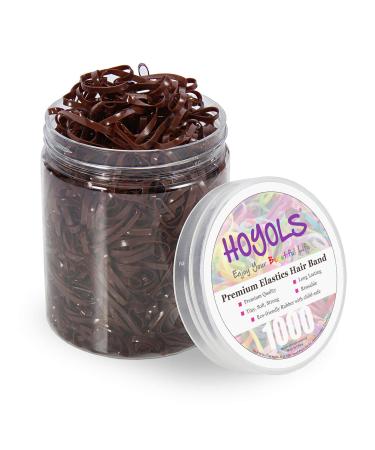 Hoyols Strong Hair Elastic Rubber Bands Ponytail Polyband No Damage Ties for Hair Women Girl Reusable 1000 Piece Pack (Brown)