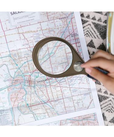20 x & 10 x Handheld Magnifier Glass with Protective Sleeve Small Reading Magnifying Glass with Non Slip Handle Portable Hand Held for Seniors Students Exploring (65mm Blue & Brown) - Buy Online on GoSupps.com