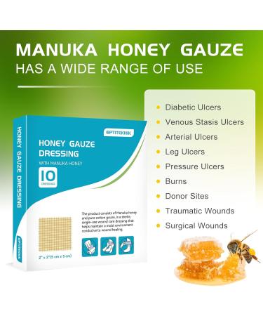 Manuka Honey Gauze Dressing - 2x2 Pack of 10 | Wound Care Bandages for Cuts Scalds & Burns | Premium Wound Dressing Products - Buy Online on GoSupps.com