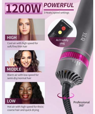 XLQ 5in1 Blow Dryer Brush for Women - Multifunctional Styler with Negative Ion Technology - Detachable Straightener and Curling Attachments - Black Purple Upgrade Gift Box - Buy Online on GoSupps.com