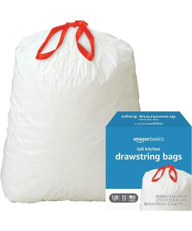 Amazon Basics 13 Gallon Tall Kitchen Drawstring Trash Bags, 120 Count - Unscented | Pack of 1 - Buy Online on GoSupps.com