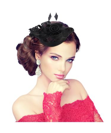 MWOOT Women Fascinator Hut Tea Party Fascinators Hats with headband and hair clip black springs Flapper costume 20s accessories for girls wedding cocktail sleaker decoration