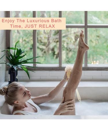 Loofah on A Stick 3 Pack Back Scrubber for Shower Body Bath Brush with Long Handle Mesh Pouf Exfoliating Body Spa Brush Bath Sponge Brush Set for Women and Men - Beige Pink Green - Buy Online on GoSupps.com