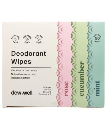 Dew Well - Refresh Deodorant Wipes - A Fresh Start When You re On the Go - Aluminum Paraben and Sulfate Free - Variety Pack (Mint Rose and Cucumber) - 50 Individually Wrapped Wipes