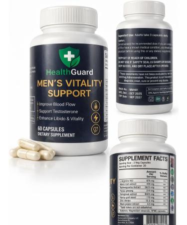 HealthGuard Men s Vitality Support Horny Goat Weed Maca Fenugreek & L-Arginine Natural Performance Support Supplement 60 Capsules - Buy Online on GoSupps.com