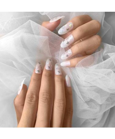 Sethexy Long Glossy Oval False Fingernails Sparkling Butterfly Design | 24pc Laser Complete Cover Acrylic Press-On Nail Tips for Women & Girls - Buy Online on GoSupps.com