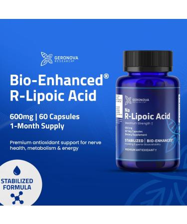 Geronova Research Bio-Enhanced R-Lipoic Acid, 600 mg Dose - 1 Month Supply - Stabilized R Alpha Lipoic Acid with Enhanced Absorption - R Lipoic Acid Supplement - 60 Capsules - Buy Online on GoSupps.com
