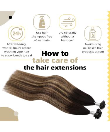 UGEAT Pre-Bonded Flat Tip Hair Extensions - Balayage Ombre Keratin Fusion Glue Sticks Natural Black to Dark Brown & Blonde #1B/4/27 22 Inch 50g/50s - Buy Online on GoSupps.com