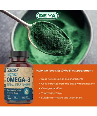 DEVA Vegan DHA-EPA Nutritional Supplement Non-Fish Derived from Algae 300 mg Potency 90 Vegetarian Softgels - Pack of 2 90 Softgels (Pack of 2) - Buy Online on GoSupps.com