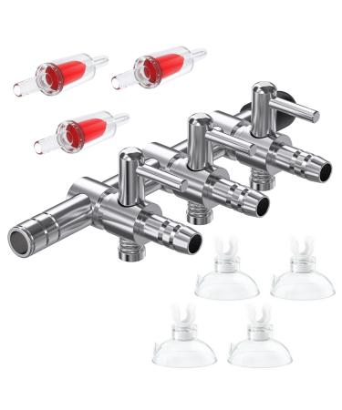 Pawfly 3-way aquarium-air flow controller lever Valve distributor Aquarium Air pump R interruption valve for air pumps Fish tank multi-port distributor with 3 check valves and 4 suction cup clips
