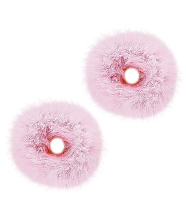Lusofie 2Pcs Pink Pompom Hair Tie Set - Faux Rabbit Fur Scrunchies for Girls and Women - Buy Online on GoSupps.com