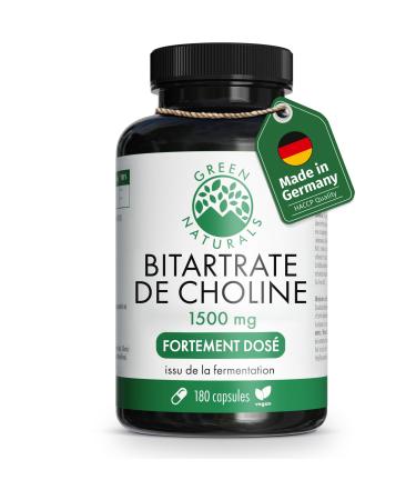 Green Naturals Choline Bitartrate Hautement dos es: 1.500 mg de bitartrate de choline issu d'une fermentation naturelle Pour le foie et le m tabolisme des graisses (EFSA)* 180 g lules