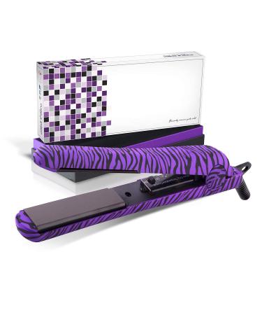 Royale 100% Ceramic Tourmaline Ionic Flat Iron | 2-in-1 Straightener and Curler | Single Pass Floating Plates | Ion Tech Anti-Static & Anti-Frizz - 1.25" Purple Zebra Soft Touch