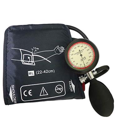 Adult Extra Longer Manual Blood Pressure Cuff, 22-42 cm arm Circumference Single Tube Cuff with Pressure Gauge and Inflation Bulb Black Display Gauge