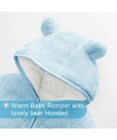 Vine Baby Hooded Fleece Romper Snowsuit Blue 0-3 Months | Infant Footed Jumpsuit Outfit - Buy Online on GoSupps.com