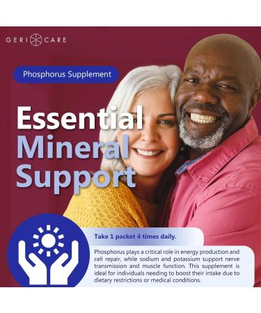 GeriCare Phosphorus Supplement Powder with Sodium & Potassium 100 Count Strawberry-Flavored 1.5g Packets for Bone Nerve and Muscle Support Easy-to-Mix Electrolyte Formula - Buy Online on GoSupps.com